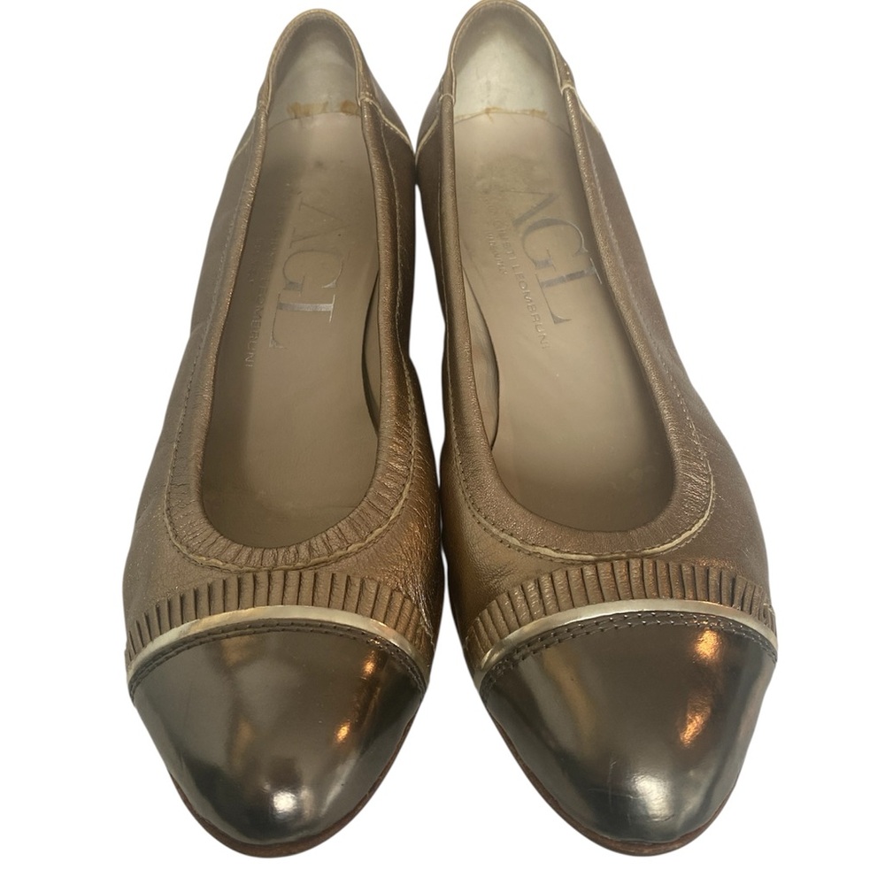 AGL  Gold Metallic Cap Toe Ruffle Detail Kitten heels, Holiday, Party, New Years